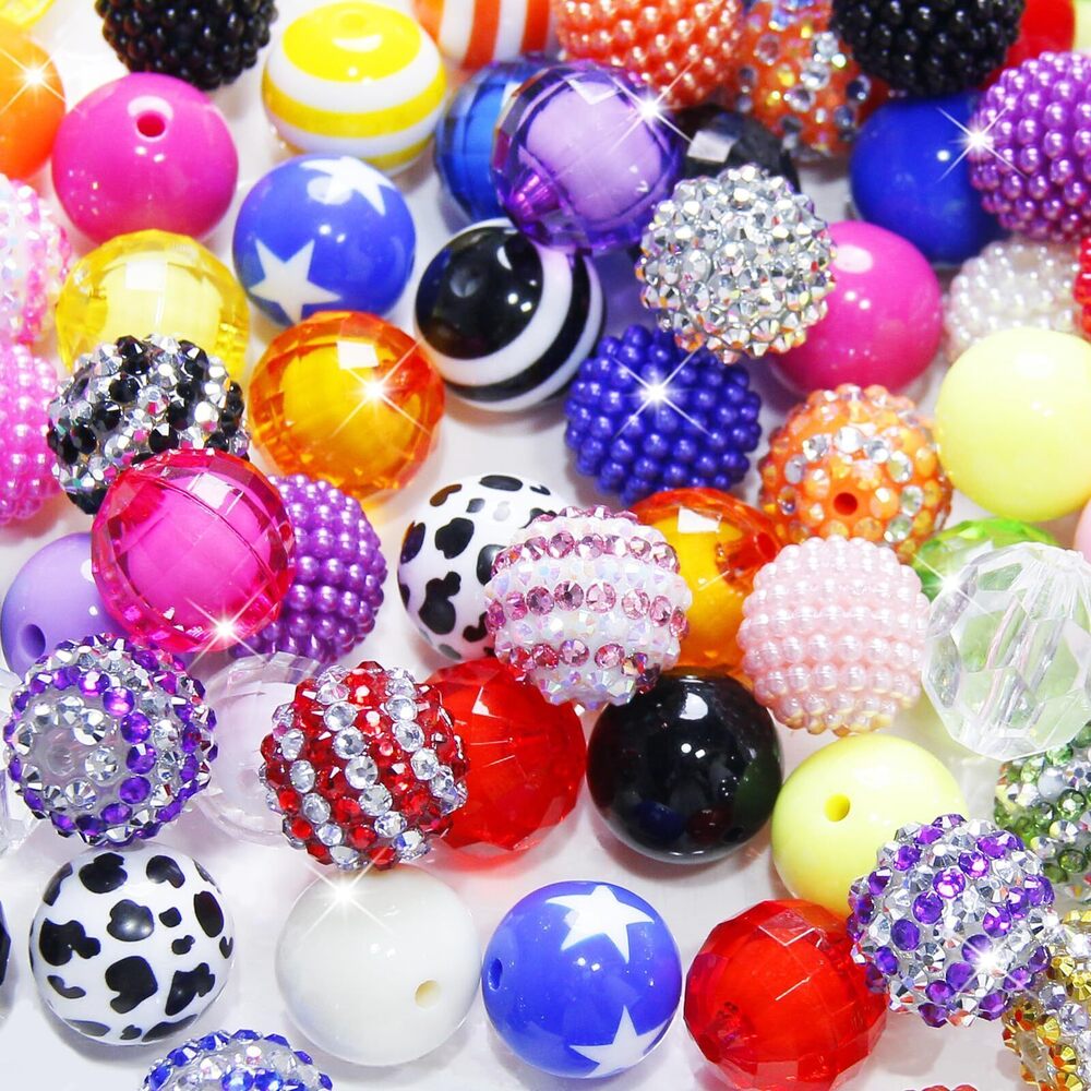 9963 100 Pcs 20mm Beads for Pens Rhinestone Bubblegum Beads Mixed Crystal
